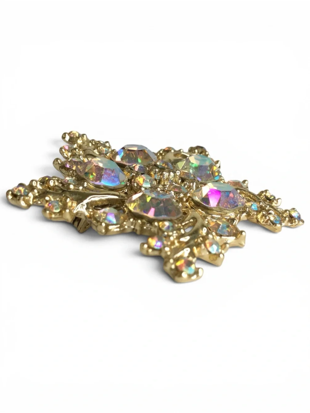Vintage 1950s Satin Gold Abstract Starburst Brooch with AB Rhinestones - Picture 8 of 11